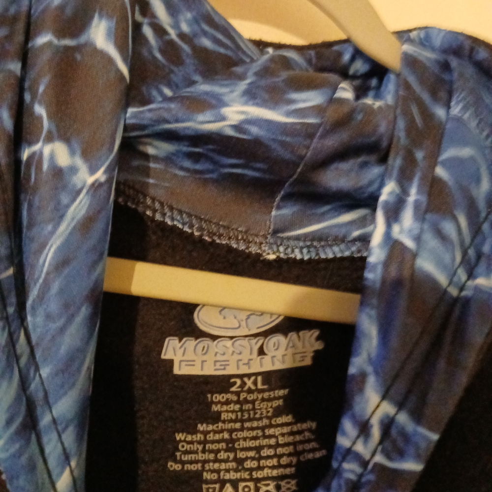 Black Hoodie with Tie Dye Blue Design Flag & Hood. - Picture 5 of 9